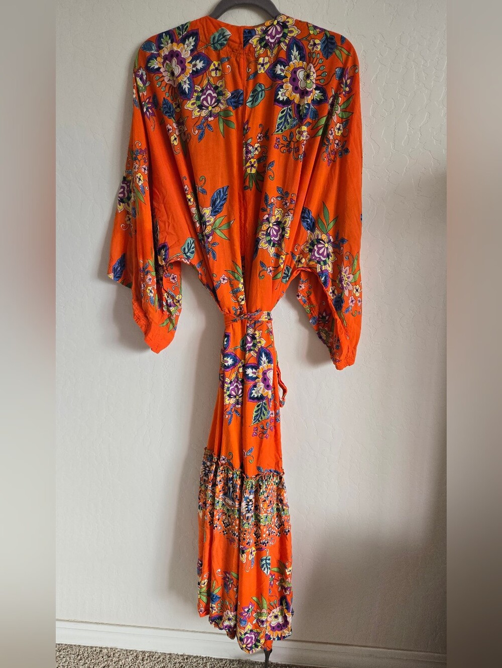 Orange Floral Tie-Waist Kimono Robe - Women Intimates & Sleepwear - Picture 4 of 10